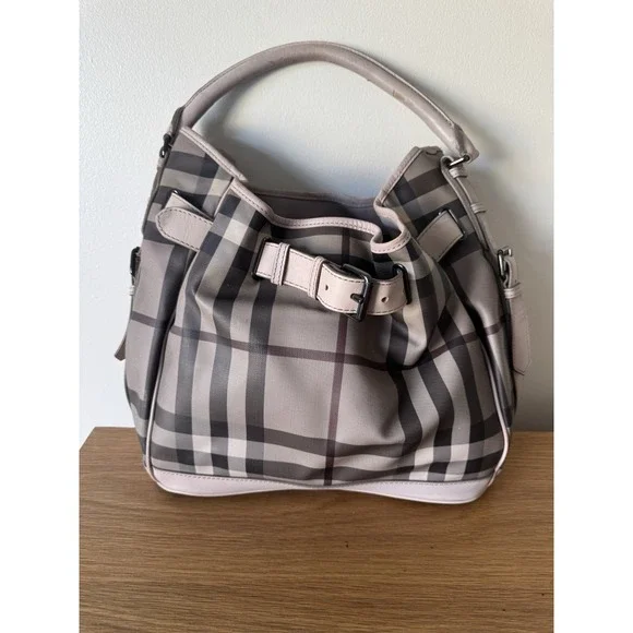 Burberry Beige Smoked Check PVC and Leather Walden Hobo Medium Women's Bag - Picture 2 of 15